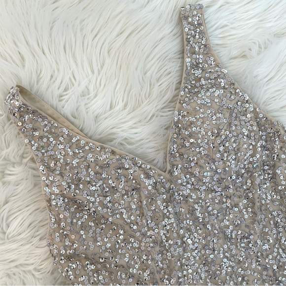 NWT Mac Duggal Silver Sequin Fringe Mini Dress - Picture 15 of 16